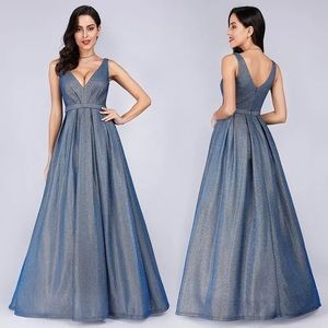 Sz 14 A line shimmer blue formal gown prom MOB
